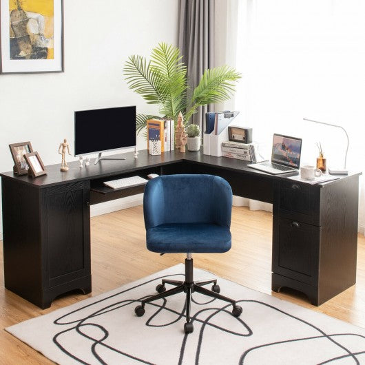 Armless Adjustable Swivel Velvet Home Office Leisure Vanity Chair-Blue