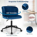 Armless Adjustable Swivel Velvet Home Office Leisure Vanity Chair-Blue