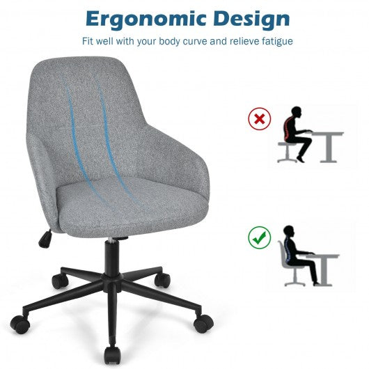 Linen Accent Adjustable Rolling Swivel Home Office Chair with Armrest-Gray