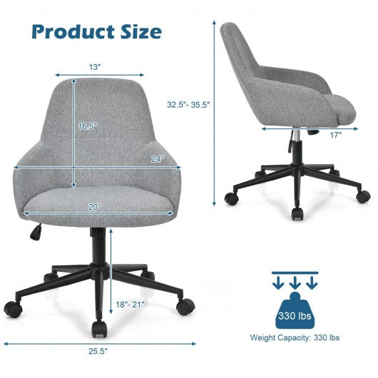Linen Accent Adjustable Rolling Swivel Home Office Chair with Armrest-Gray