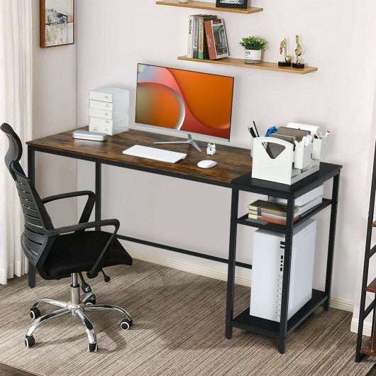 55 Inch Reversible Computer Desk with Adjustable Storage Shelves-Rustic Brown