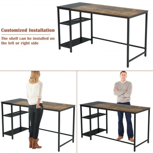 55 Inch Reversible Computer Desk with Adjustable Storage Shelves-Rustic Brown