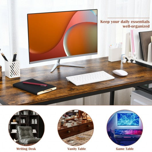 55 Inch Reversible Computer Desk with Adjustable Storage Shelves-Rustic Brown