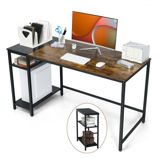 55 Inch Reversible Computer Desk with Adjustable Storage Shelves-Rustic Brown