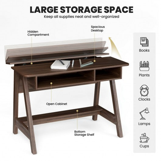 Computer Desk Home Office Writing Workstation with Flip Top Compartment