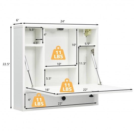 Wall-Mount Floating Desk Foldable Space Saving Laptop Workstation White