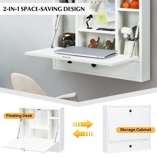 Wall-Mount Floating Desk Foldable Space Saving Laptop Workstation White