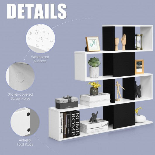 5-Tier Bookshelf Corner Ladder Bookcase with Storage Rack-Black & White