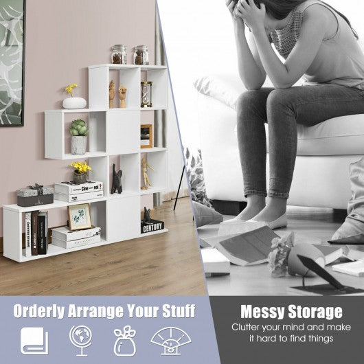 5-Tier Bookshelf Corner Ladder Bookcase with Storage Rack-White