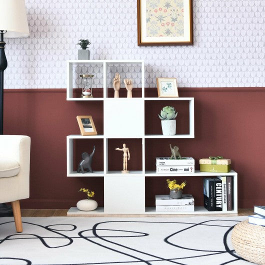5-Tier Bookshelf Corner Ladder Bookcase with Storage Rack-White