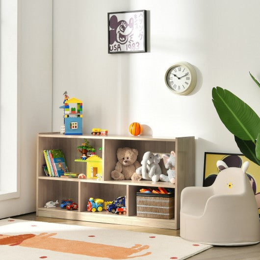 Kids 2-Shelf Bookcase 5-Cube Wood Toy Storage Cabinet Organizer-Natural