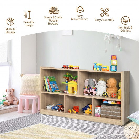 Kids 2-Shelf Bookcase 5-Cube Wood Toy Storage Cabinet Organizer-Natural