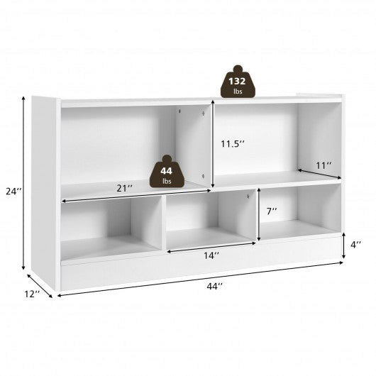 Kids 2-Shelf Bookcase 5-Cube Wood Toy Storage Cabinet Organizer-White