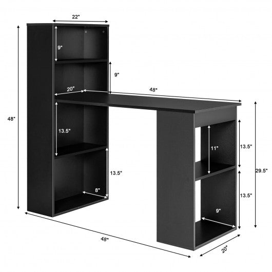 Computer Desk Writing Workstation Office with 6-Tier Storage Shelves-Black