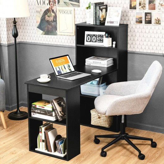 Computer Desk Writing Workstation Office with 6-Tier Storage Shelves-Black