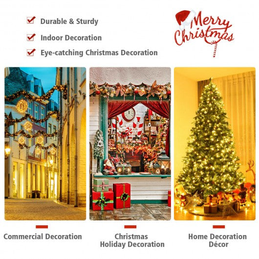 Flocked Artificial Christmas Tree with LED Lights and Pine Cones-8'