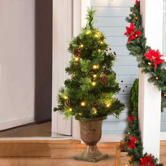 5' LED Christmas Tree with Red Berries Pine Cones