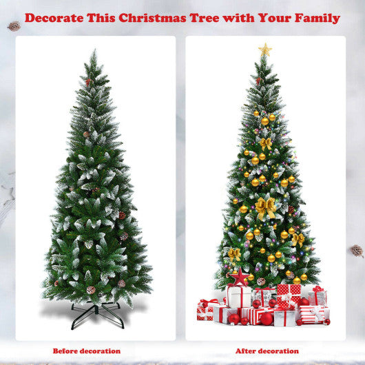 5 - 6 - 7.5 Feet Artificial Pencil Christmas Tree with Pine Cones