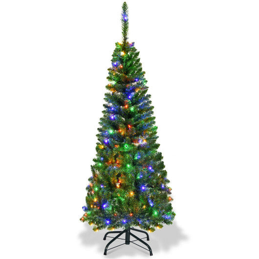 4.5 ft Pre-Lit Premium Hinged Artificial Fir Pencil Christmas Tree with LED Lights-Multicolor