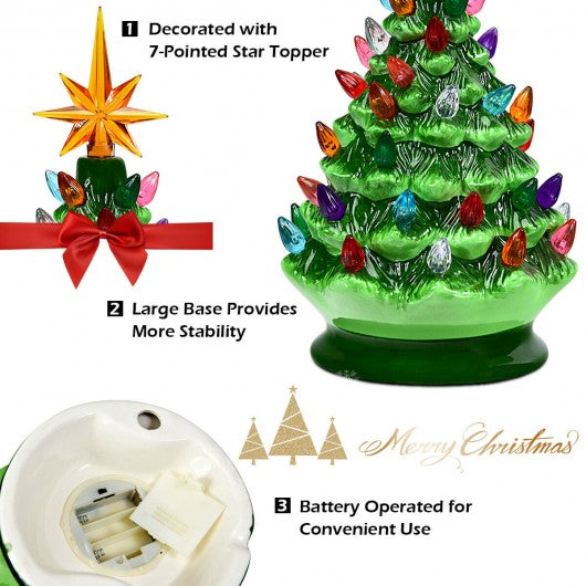 9.5 inch Prelit Hand-Painted Ceramic Battery Powered Christmas Tree