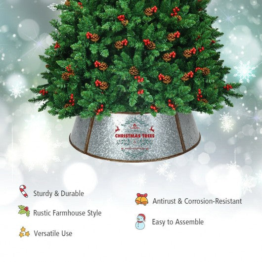 Galvanized Metal ChristmasTree Collar Skirt Ring Cover Decor-Silver
