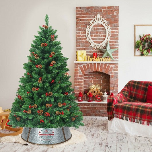 Galvanized Metal ChristmasTree Collar Skirt Ring Cover Decor-Silver