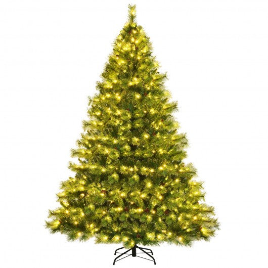 Pre-lit Hinged Christmas Tree wth Glitter Tips and Pine Cones-8 ft