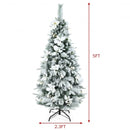 Snow Flocked Christmas Pencil Tree with Berries and Poinsettia Flowers-5 ft