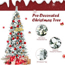 Snow Flocked Christmas Pencil Tree with Berries and Poinsettia Flowers-6 ft