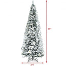 Snow Flocked Christmas Pencil Tree with Berries and Poinsettia Flowers- 8 ft