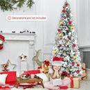 Snow Flocked Christmas Pencil Tree with Berries and Poinsettia Flowers- 8 ft