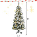 5 Feet Pre-Lit Hinged Christmas Tree Snow Flocked with 9 Modes Remote Control Lights
