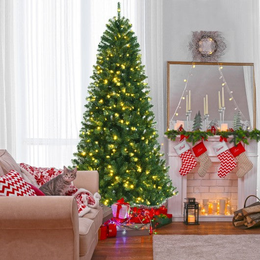 Artificial Hinged Christmas Tree with Remote-controlled Color-changing LED Lights-8'