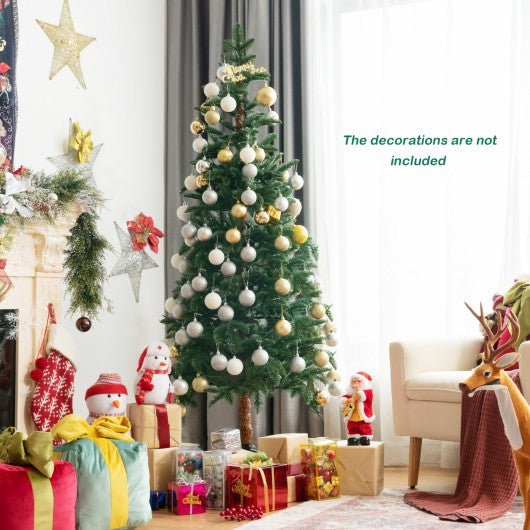 6 Feet Pre-Lit Artificial Hinged Pencil Christmas Tree with 250 Lights and Metal Stand