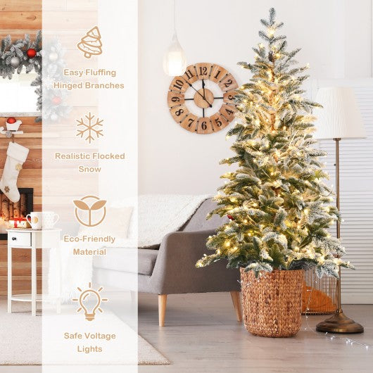 Artificial Snow Flocked Pencil Christmas Tree with Warm White LED Lights