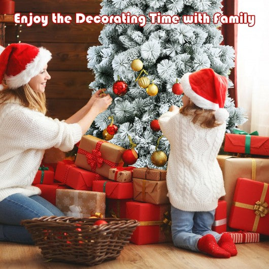 Flocked Hinged Artificial Christmas Slim Tree with Pine Needles-5 ft