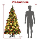 Pre-lit Christmas Hinged Tree with Red Berries and Ornaments-6 ft