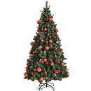 Pre-lit Christmas Hinged Tree with Red Berries and Ornaments-6 ft