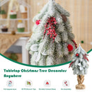 19 Inch Snow Flocked Christmas Tree with Pine Cones and Red Berries