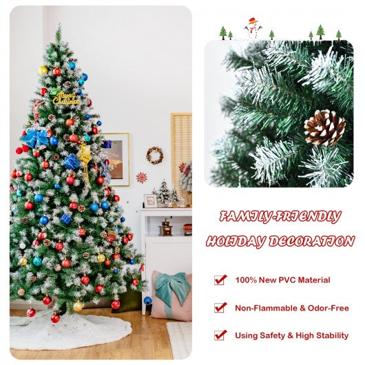 Artificial Snow Flocked Christmas Tree with Pine Cones