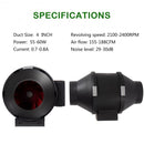 4" 6" 8" Inch Inline Duct Fan Ventilation Exhaust Plastic Fan w-Speed Controller-4"