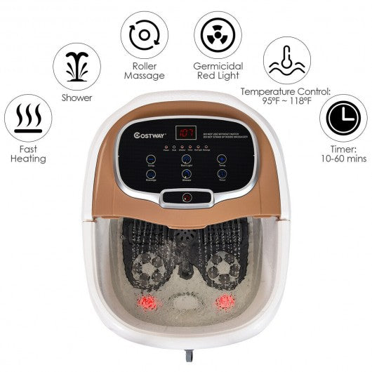 Portable All-In-One Heated Foot Bubble Spa Bath Motorized Massager-Coffee