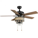 52" Crystal Ceiling Fan Lamp w- 5 Reversible Blades-Black