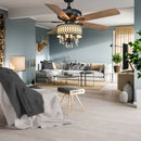 52" Crystal Ceiling Fan Lamp w- 5 Reversible Blades-Black