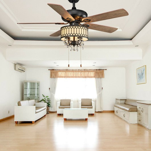 52" Crystal Ceiling Fan Lamp w- 5 Reversible Blades-Black