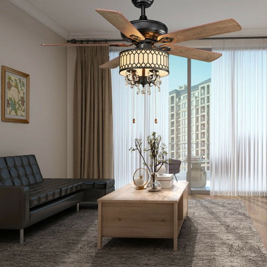 52" Crystal Ceiling Fan Lamp w- 5 Reversible Blades-Black