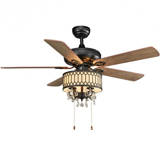 52" Crystal Ceiling Fan Lamp w- 5 Reversible Blades-Black