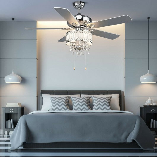 52" Crystal Ceiling Fan Lamp w- 5 Reversible Blades-Silver