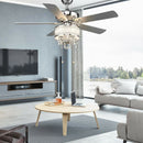 52" Crystal Ceiling Fan Lamp w- 5 Reversible Blades-Silver