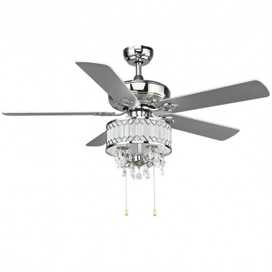 52" Crystal Ceiling Fan Lamp w- 5 Reversible Blades-Silver